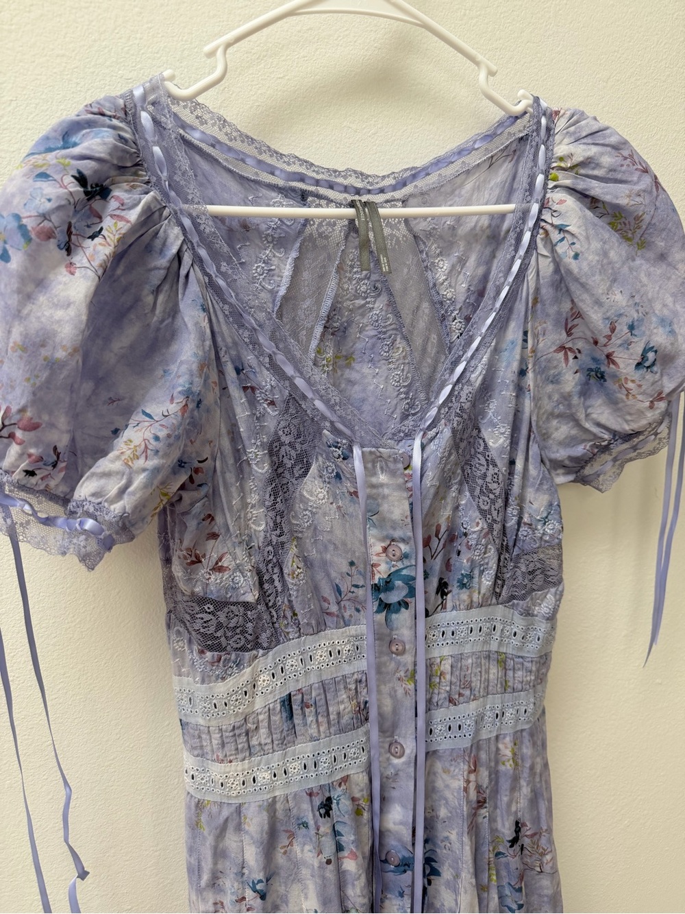 Anthropologie Lavender Floral Puff-Sleeve Maxi Dress —Cottage Prairie Romantic S - Picture 9 of 10